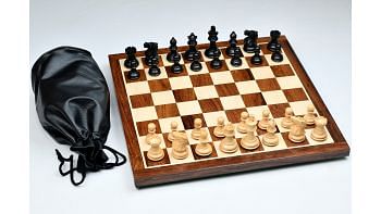 Collector Series Chess Pieces in Ebonized/Boxwood - 2.6" King with Board & Storage Pouch