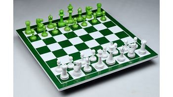Shamrock Chess Set Painted in Vivid Irish Green & White Plastic - 3.75" King with Board