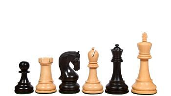 The Leningrad Club-Sized Wooden Chess Pieces in Black Ebonized Wood & Boxwood- 4.0" King