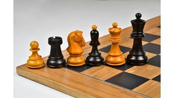 Combo of 1950 Reproduced Dubrovnik Bobby Fischer Chessmen Version 3.0 in Ebonized & Antiqued boxwood - 3.7" King with Chess Board