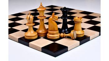 American Chess Co Pieces in Ebonized Boxwood & Antiqued Boxwood - 3.75" King