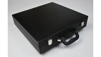 Black Leatherette Chess Set Storage Box Coffer for up to 15" Chessboard and Slots for Chess Pieces up to 3.0"