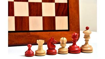 Repro Vintage 1930 German Knubbel Chess Set in Stained Crimson / Boxwood  - 3" King with Board 