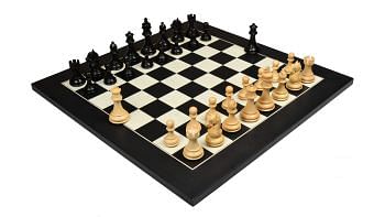 Bridle Analysis Chess Pieces in Ebonized/Boxwood with Maple Chess Board - 3.2" King
