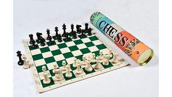 The Checkmate Tournament Plastic Pieces with Roll-up Board- 3.75" King