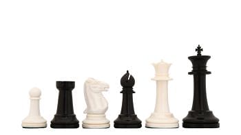 Reproduced 1849 Cooke Staunton Pattern Camel Bone Chess Set in Black Dyed & Bleached White - 4.0" King w/ FREE Storage