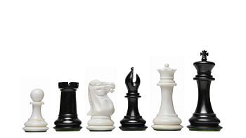 Reproduced 1849 Cooke Staunton Pattern Camel Bone Chess Pieces VERSION 2.0 in Black Dyed & Bleached White - 3.5" King