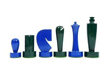 Berliner Series Modern Minimalist Chess Pieces in Blue and Green Painted Box Wood - 3.7" King