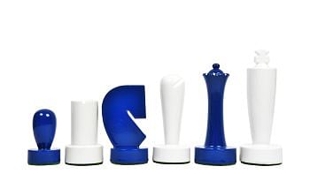 Berliner Series Modern Minimalist Chess Pieces in Blue and White Painted Box Wood - 3.7" King