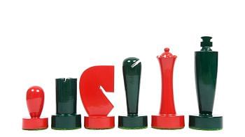 Berliner Series Modern Minimalist Chess Pieces in Red and Green Painted Box Wood - 3.7" King