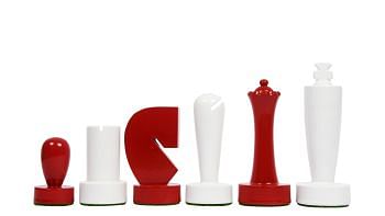 Berliner Series Modern Minimalist Chess Pieces in Red and White Painted Box Wood - 3.7" King
