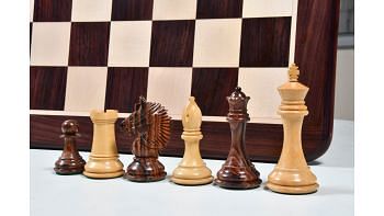 The American Bridle Triple-Weighted Chess Pieces with Extra Queen - Handcrafted in Rosewood & Boxwood 4.2" King