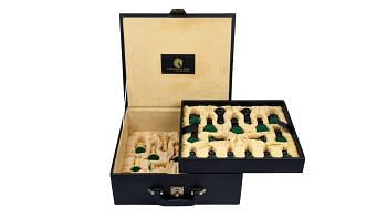 Leatherette Chess Set Storage Box Coffer with Double Tray Fixed Slots for 4.2" - 4.8" Pieces