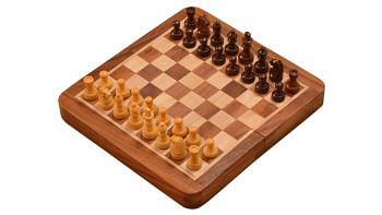 Slightly Imperfect Travel Series Folding Magnetic Chess Set Sheesham & Box Wood - 7"