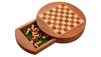 Slightly Imperfect Travel Series Round Magnetic Chess Set in Sheesham & Maple