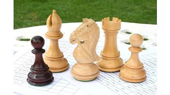 Combo of Knight, Rook, Bishop & Pawn Chess Pieces in Box Wood & Bud Rosewood - 4.52" Knight.