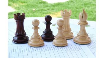 Combo of Paperweight Rook, Bishop & Pawn Chess Pieces in Box Wood & Bud Rosewood - 4.52" Bishop