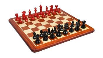 The Smokey Staunton Chess Pieces in Painted Boxwood - 3.8" King with Board
