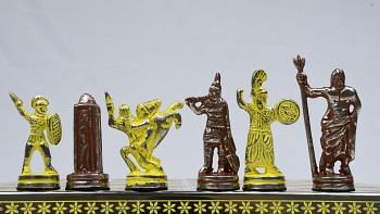 Clearance - The Alexander Series Brass Chess Pieces With Collectible Premium Chess Board in Dark Brown & Shiny Yellow Color