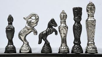Clearance - Brass Chess Set Handmade Antique finish Vintage Style Figure Chess Set in Shiny Black & Silver Color