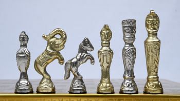 Clearance - Brass Chess Set Handmade Antique Finish Vintage Style Figure Chess Set in Shiny Gold & Silver Color