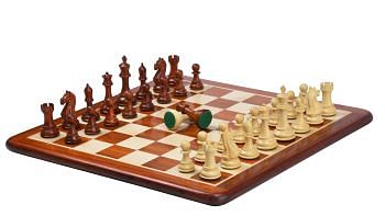 Fierce Knight Chess Pieces in Bud Rosewood/Boxwood - 4.0" King with Board