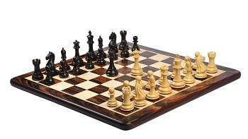 Fierce Knight Series Chess Pieces in Rosewood / Boxwood - 4.1" King with Board