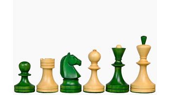 Reproduced Russian (Soviet Era) Series Chess Pieces in Stained Green Ash Burl / Box Wood - 3.7" King