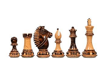 The Bridle Knight Series Wooden Chess Pieces in Burnt Boxwood - 4.0" King 
