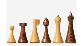 Minimalist Hermann Ohme Chess Pieces in Sheesham & Box Wood - 3.75" King