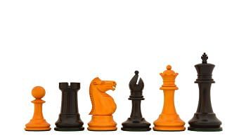 Reproduced Antique Circa 1895 Ayres English Made Club Chess Pieces in Ebony / Antiqued Box Wood - 4.3" King