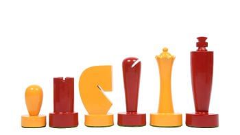 Berliner Series Modern Minimalist Chess Pieces in Red and Yellow Painted Box Wood - 3.7" King