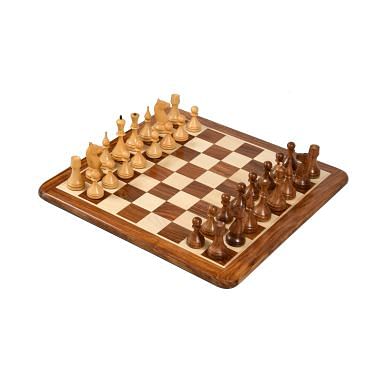 Combo of Reproduced 90s French Chavet Championship Tournament Chess Pieces  V2.0 in Ebonized / Box Wood - 3.6 King with Wooden Chess Board & Storage