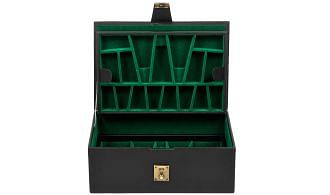 Leatherette Chess Set Storage Box with Double Tray Fixed Slots for 4