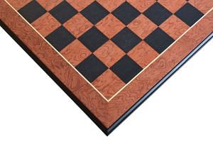 Deluxe Chess Board Black Anigre Red Ash Burl Matte Finish with Moulded edges 24