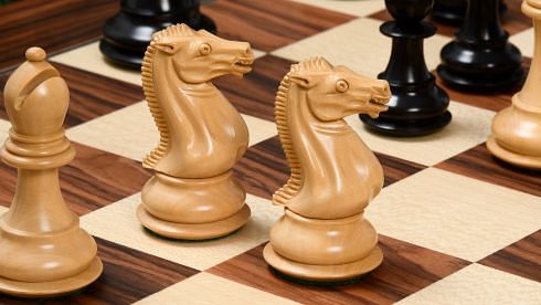 3.75 Ebony Wood Staunton Chess Pieces Set SINQUEFIELD- 2019 St. Louis  Series 4Q