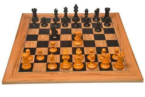 Reproduced Richard Whitty Antique Chess Pieces with King Side Stamping in Ebony / Antiqued Box wood - 3.75