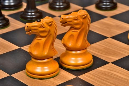 Reproduced Richard Whitty Antique Chess Pieces with King Side Stamping in Ebony / Antiqued Box wood - 3.75