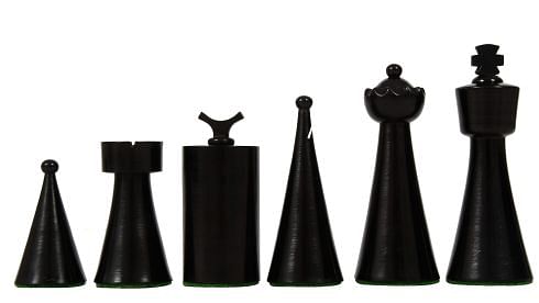 1940s Art Deco Series Weighted Chess Pieces Ebonized Boxwood and Boxwood  -3.8