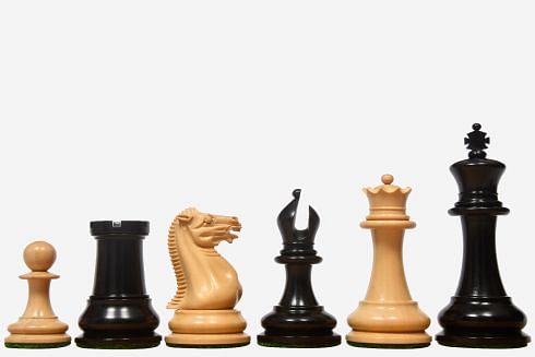 Reproduced 1849 Original Staunton Pattern Wooden Heavy Chess Pieces in Ebony / Boxwood with King Side Stamping - 3.75