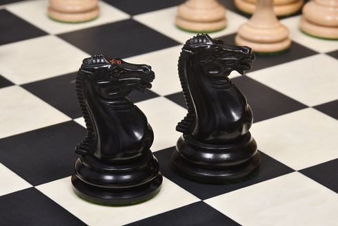 Reproduced 1849 Original Staunton Pattern Wooden Heavy Chess Pieces in Ebony / Boxwood with King Side Stamping - 3.75
