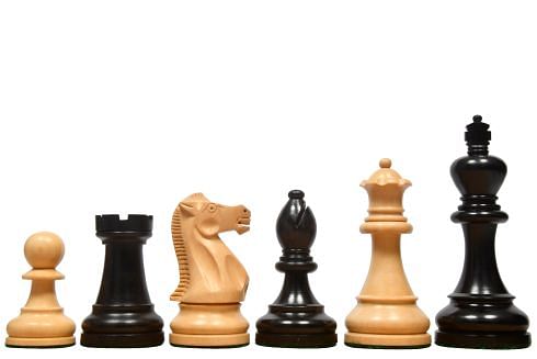 The American Staunton Series Weighted Tournament Chess Pieces in Ebonized Boxwood & Boxwood - 4.1