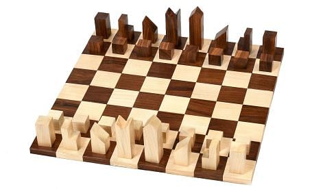 Reproduced Minimalist Chess Pieces in Sheesham &  Boxwood - 2.79