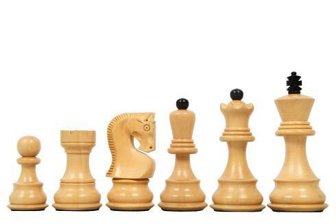 Old 1959 Russian Zagreb Staunton Chess Pieces in Finish Ebonized Boxwood / Natural Boxwood - 3.8