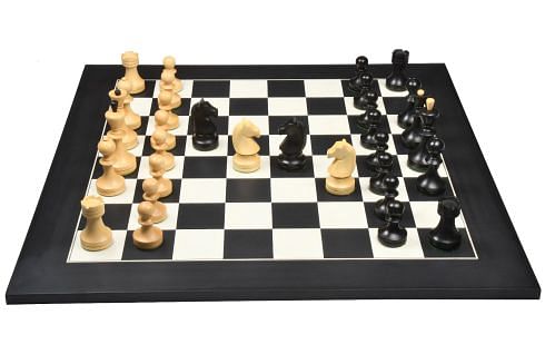 Reproduced Russian (Soviet Era) Series Chess Pieces in Ebonized Boxwood & Natural Boxwood - 3.75