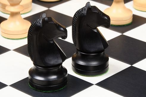 Reproduced Russian (Soviet Era) Series Chess Pieces in Ebonized Boxwood & Natural Boxwood - 3.75