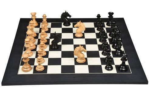 The Sikh Empire Series Triple Weighted Wooden Handmade Chess Pieces in Genuine Ebony Wood and Indian Boxwood - 4.5