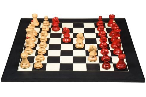 1950 Reproduced Dubrovnik Bobby Fischer Chessmen Version 3.0 in Stained Crimson Boxwood / Box Wood - 3.7