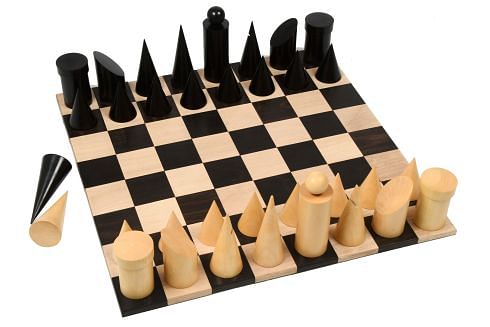 Geometric Minimalist Pattern Seamless Design Chess Pieces in Ebonized Boxwood & Natural Boxwood - 3.4