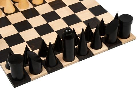 Geometric Minimalist Pattern Seamless Design Chess Pieces in Ebonized Boxwood & Natural Boxwood - 3.4